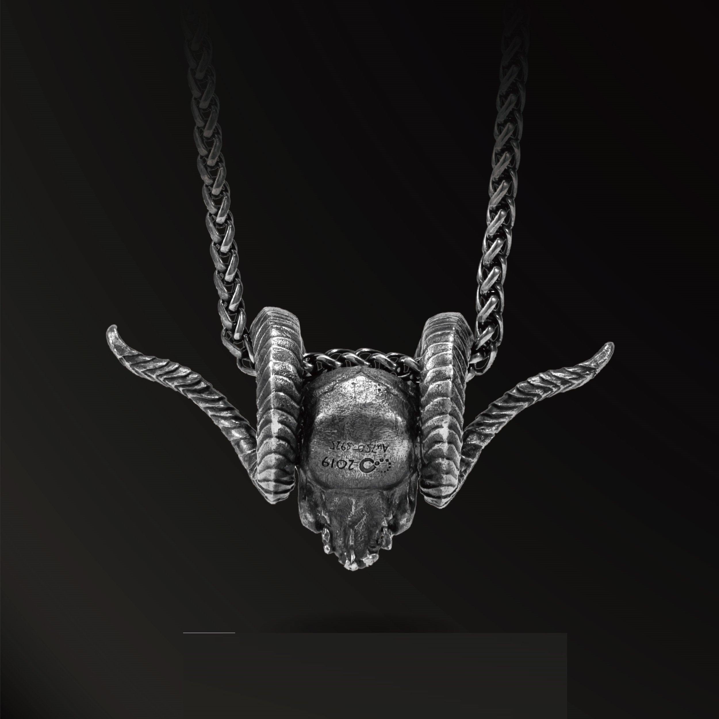 925er Silber Totenkopf mit Hörner Kette mit 585er Gold