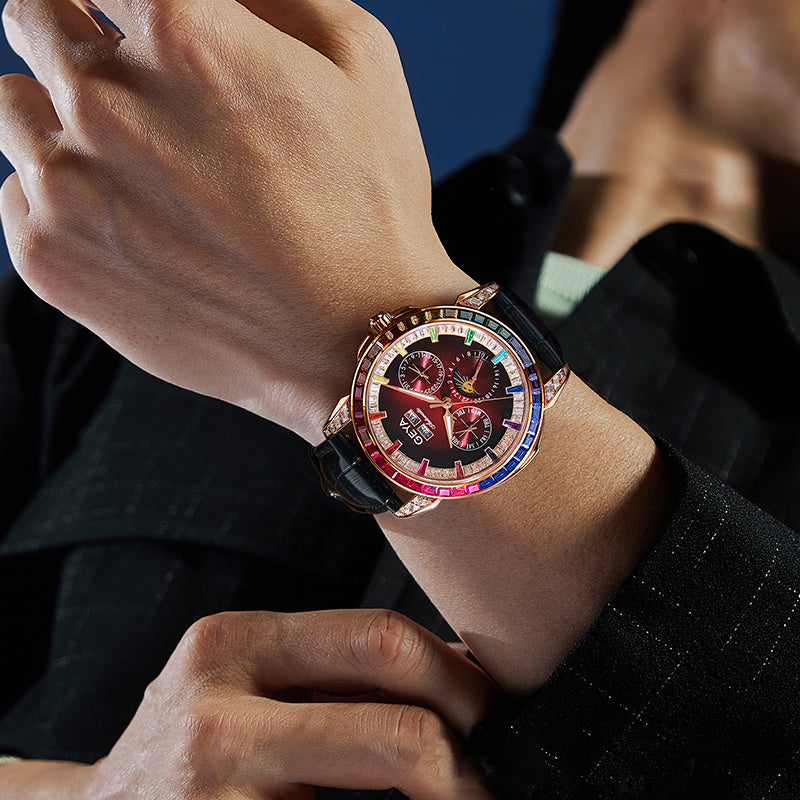 Regenbogen Lünette Mechanische Herren Uhr Wasserfest