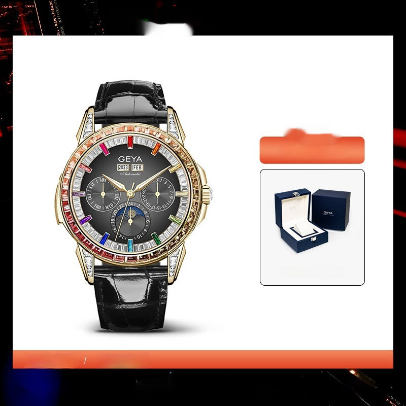 Regenbogen Lünette Mechanische Herren Uhr Wasserfest