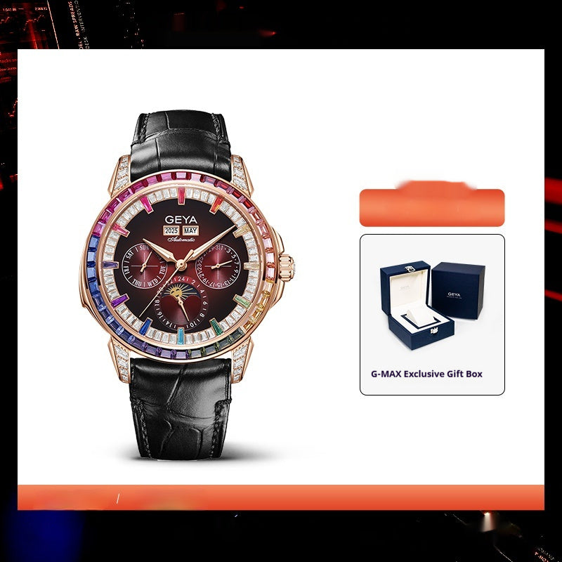 Regenbogen Lünette Mechanische Herren Uhr Wasserfest